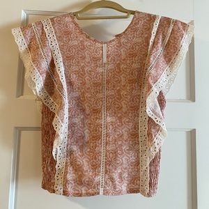 Misa linen Nilu smocked Top- blush tile print